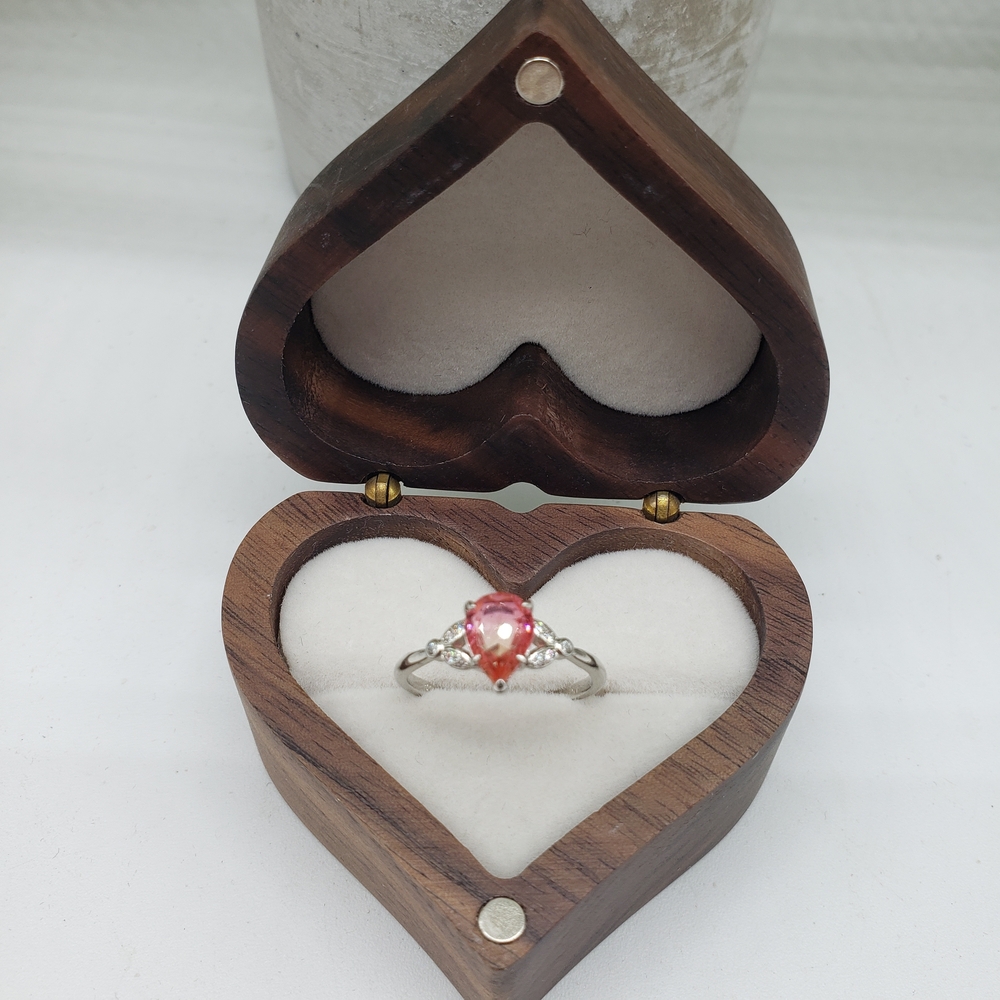 Pink Sapphire Silver Tone Teardrop Ring by Charmed Aroma - Size 7